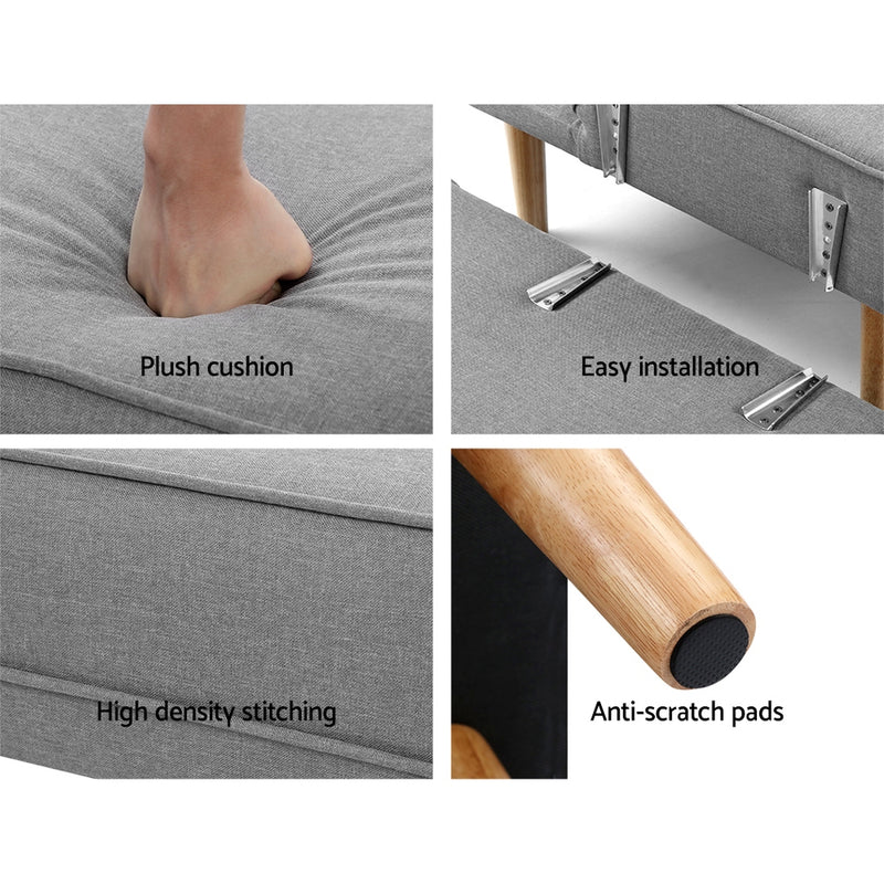 Artiss 3 Seater Sofa Bed Ottoman Recliner Lounge Scandinavian Grey - Sale Now