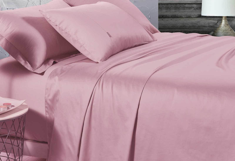 King Single Size 500TC Cotton Sateen Fitted Sheet (Pink Color)